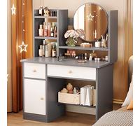 Mesa de tocador de maquillaje con luz LED con 3 cajones, brillo ajustable y 3 temperaturas de color, estación de maquillaje compacta para el hogar (negro - A, 60 cm)