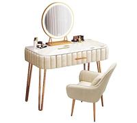 Mesa de tocador de maquillaje iluminada con brillo ajustable y 3 modos de color, espacioso juego de cajones y taburete, elegante tocador para entusiastas de la belleza