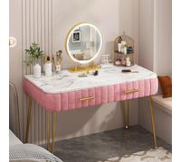 Mesa de tocador de maquillaje LED con espejo para dormitorio, espacioso cajón deslizante, 3 modos de iluminación (rosa, 80 cm), elegante tocador para mujer