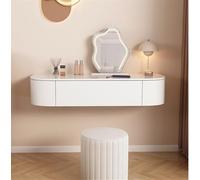 Mesa de tocador de pared blanca flotante con cajones, mesita de noche sin taburete ni espejo (80 cm), diseño moderno que ahorra espacio