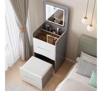 Mesa de tocador iluminada con espejo LED de 3 colores con compartimento de almacenamiento y cajón elegante taburete incluido, perfecto para una rutina de maquillaje glamorosa.