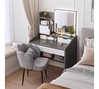 Mesa de tocador LED de maquillaje con luces ajustables de tres colores, cajón grande, juego de tocador moderno con espejo y silla de sofá (color: A tamaño: mesa + silla de sofá)
