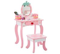 Mesa de Tocador Princesa con Estampado de Frutas Rosas y Taburete - Fácil Montaje, Mesa de Maquillaje con Almacenamiento, Ideal para Dormitorio o Vestidor