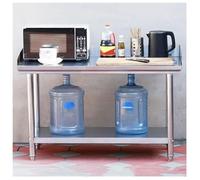 Mesa de trabajo de acero inoxidable con estante de almacenamiento de doble capa y protector contra salpicaduras, mostrador de preparación de cocina ideal para restaurantes y servicio de alimentos