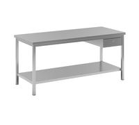 Mesa de trabajo de acero inoxidable eurokraft basic, 1 cajón, 1 balda completa