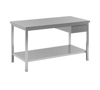 Mesa de trabajo de acero inoxidable eurokraft basic, 1 cajón, 1 balda completa