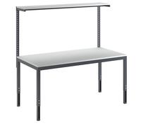Mesa de trabajo de altura regulable con estante superior eurokraft basic, de altura regulable entre 650 y 900 mm