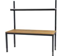 Mesa de trabajo de altura regulable con estante superior eurokraft basic, de altura regulable entre 650 y 900 mm
