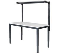 Mesa de trabajo de altura regulable con estante superior eurokraft basic, de altura regulable entre 650 y 900 mm