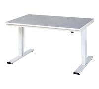 Mesa de trabajo de altura regulable eléctricamente, carga máx. 300 kg RAU, altura 720 - 1120 mm, revestimiento de linóleo