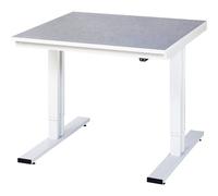 Mesa de trabajo de altura regulable eléctricamente, carga máx. 300 kg RAU, altura 720 - 1120 mm, revestimiento de linóleo