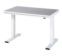 Mesa de trabajo de altura regulable eléctricamente, carga máx. 300 kg RAU, altura 720 - 1120 mm, revestimiento de linóleo