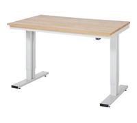 Mesa de trabajo de altura regulable eléctricamente, carga máx. 300 kg RAU, altura 720 - 1120 mm, tablero de haya maciza