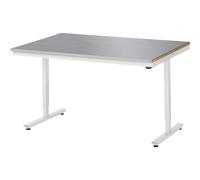 Mesa de trabajo de altura regulable eléctricamente de la serie Adlatus RAU, tablero de acero inoxidable, altura 720 - 1120 mm