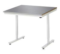 Mesa de trabajo de altura regulable eléctricamente, serie Adlatus 150 RAU, tablero de acero inoxidable, altura 720 - 1120 mm