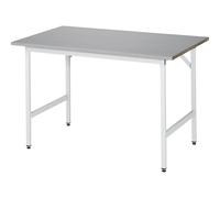 Mesa de trabajo, de altura regulable RAU, armazón de 30 x 30 mm, tablero de acero inoxidable