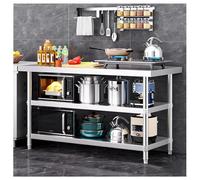 Mesa de Trabajo de Cocina de 3 Niveles Construcción Resistente H80 Cm (31,5") Vigas Transversales Reforzadas de Mesa Acero Inoxidable de Calidad Comercial Estantes Ajustables Gran Capacidad de Carga