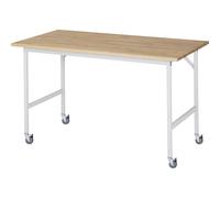 Mesa de trabajo, rodante tablero de madera maciza de haya, grosor 25 mm, 30 x 30 mm