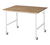 Mesa de trabajo, rodante tablero de madera maciza de haya, grosor 25 mm, 30 x 30 mm