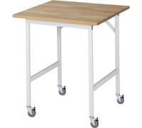 Mesa de trabajo, rodante tablero de madera maciza de haya, grosor 25 mm, 30 x 30 mm