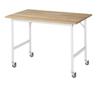 Mesa de trabajo, rodante tablero de madera maciza de haya, grosor 25 mm, 30 x 30 mm