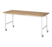 Mesa de trabajo, rodante tablero de madera maciza de haya, grosor 25 mm, 30 x 30 mm