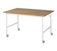 Mesa de trabajo, rodante tablero de madera maciza de haya, grosor 25 mm, 30 x 30 mm