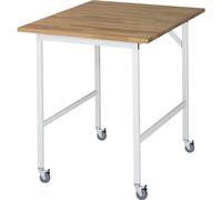 Mesa de trabajo, rodante tablero de madera maciza de haya, grosor 25 mm, 30 x 30 mm