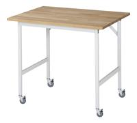 Mesa de trabajo, rodante tablero de madera maciza de haya, grosor 25 mm, 30 x 30 mm