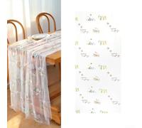 Mesa de tul de gasa suave al tacto para corredor con bordado de flores silvestres para cocina, comedor, césped, bodas y mesas de vacaciones (75-300 blanco)