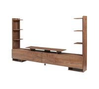 [en.casa] Mueble de TV 120 Rauki Mesa de TV con Estantería Lateral para Dispositivos Multimedia 3-3 Estantes Libros Compartimentos Cerrados Aglomerado 233 x 31 x 141 cm - Efecto Nogal