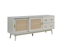 [en.casa] Mueble de TV Susa con 2 Puertas Corredoras de Mimbre Sintético (Polirratán) y 2 Cajones Mesa de TV Mueble de Salón Tablero Rectangular MDF Patas de Pino 160 x 40 x 65 cm - Beige