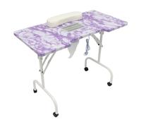 Mesa de uñas con succión, mesa de manicura con 4 ruedas universales, mesa de salón de uñas para hogares, salones de belleza, oficinas 95 x 48 x 72,5 cm (blanco y morado)
