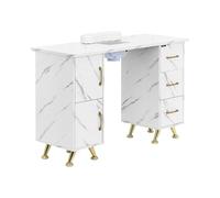 Mesa de Uñas physa Wellness & Lifestyle - Mesa para Manicura Jaspeada y Dorada con Aspiración, 3 Cajones y Reposamanos - Mesa Profesional para Salón de Estética