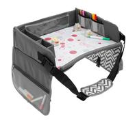 Mesa de viaje con asiento infantil para niños, mesa de viaje ligera con correa ajustable, bandeja portátil para viaje por carretera, accesorio de escritorio de viaje, indispensable para viajes (gris)