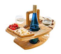 Mesa de vino desmontable portátil con 2 soportes de cristal, mini bandeja para aperitivos, perfecta para picnics al aire libre, camping, playa, amantes del vino y parejas