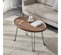 Mesa decorativa pequeña y moderna de mediados de siglo, marco de metal resistente con amplia superficie de madera, mesa auxiliar versátil para sala de estar, comedor, decoración del hogar (marrón, 60