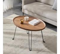 Mesa decorativa pequeña y moderna de mediados de siglo, marco de metal resistente con amplia superficie de madera, perfecta para sala de estar, comedor, decoración del hogar, mesa de centro natural de