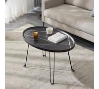 Mesa decorativa pequeña y moderna de mediados de siglo, marco de metal resistente con superficie ancha, mesa auxiliar de madera para sala de estar y decoración del hogar, mesa de cóctel versátil