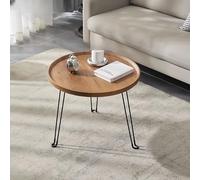 Mesa decorativa pequeña y moderna de mediados de siglo, marco de metal resistente y amplia superficie de madera, ideal para sala de estar, comedor, decoración del hogar, acabado natural, 40 cm
