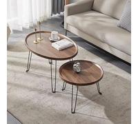 Mesa decorativa pequeña y moderna de mediados de siglo, marco de metal resistente y mesa de centro de madera de superficie ancha para sala de estar, comedor, decoración del hogar (marrón, 50 x 80 cm)