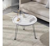 Mesa decorativa pequeña y moderna de mediados de siglo, marco de metal resistente y superficie ancha, mesa auxiliar de madera, versátil para decoración del hogar, sala de estar, comedor (blanco, 50 cm
