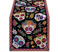 mesa Día los Muertos Día los Muertos Calavera mesa, Mantel lino rústico, Mesa cocina temporada mexicana, decoración interior vacaciones