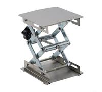Mesa elevadora ajustable de acero inoxidable para laboratorio y carpintería, elevación manual de tijera de ajuste de altura, tamaño de base de 100 x 100 mm, color plateado