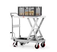 Mesa elevadora hidráulica móvil de acero inoxidable 450 kg Carro de la mesa elevadora - altura de elevación: 890 mm, para la industria farmacéutica, química o alimentaria