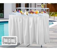 Mesa enfriadora de hielo plegable de 4 pies con manguera de drenaje y falda a juego, mesa de enfriamiento portátil para exteriores, para fiestas, barbacoas, mesa de plástico perfecta para patio
