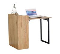 Mesa escritorio plegable con estantería kiri oficina roble cambrian y negro con 2 estantes 102x86x58 cm 102 cm