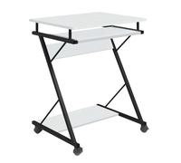 Miroytengo Mesa Escritorio Volta de Oficina en Color Blanco y Negro con Bandeja extraíble y Ruedas 60x75x48 cm