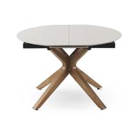 Mesa extensible 120/160x90 pie de roble con sobre cerámico travertino