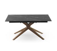 Mesa extensible 160/200x90 pie de roble con sobre cerámico negro
